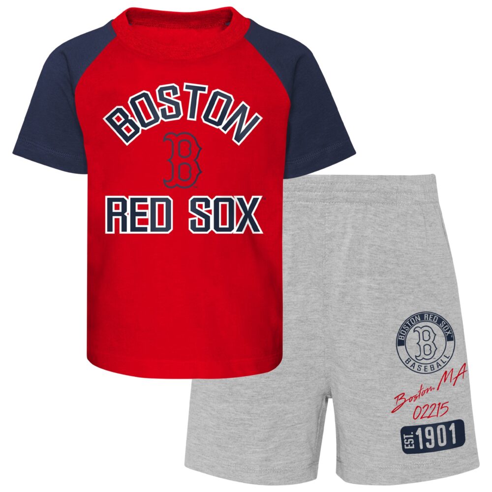 Toddler Boston Red Sox Red/Heather Gray Two-Piece Groundout Baller Raglan T-Shirt & Shorts Set
