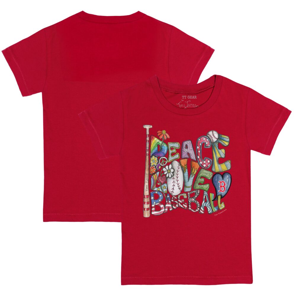 Toddler Boston Red Sox Tiny Turnip Red Peace Love Baseball T-Shirt