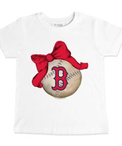 Toddler Boston Red Sox Tiny Turnip White Baseball Bow T-Shirt