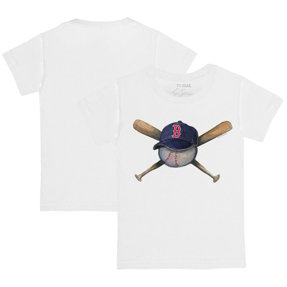 Toddler Boston Red Sox  Tiny Turnip White Hat Cross Bats T-Shirt