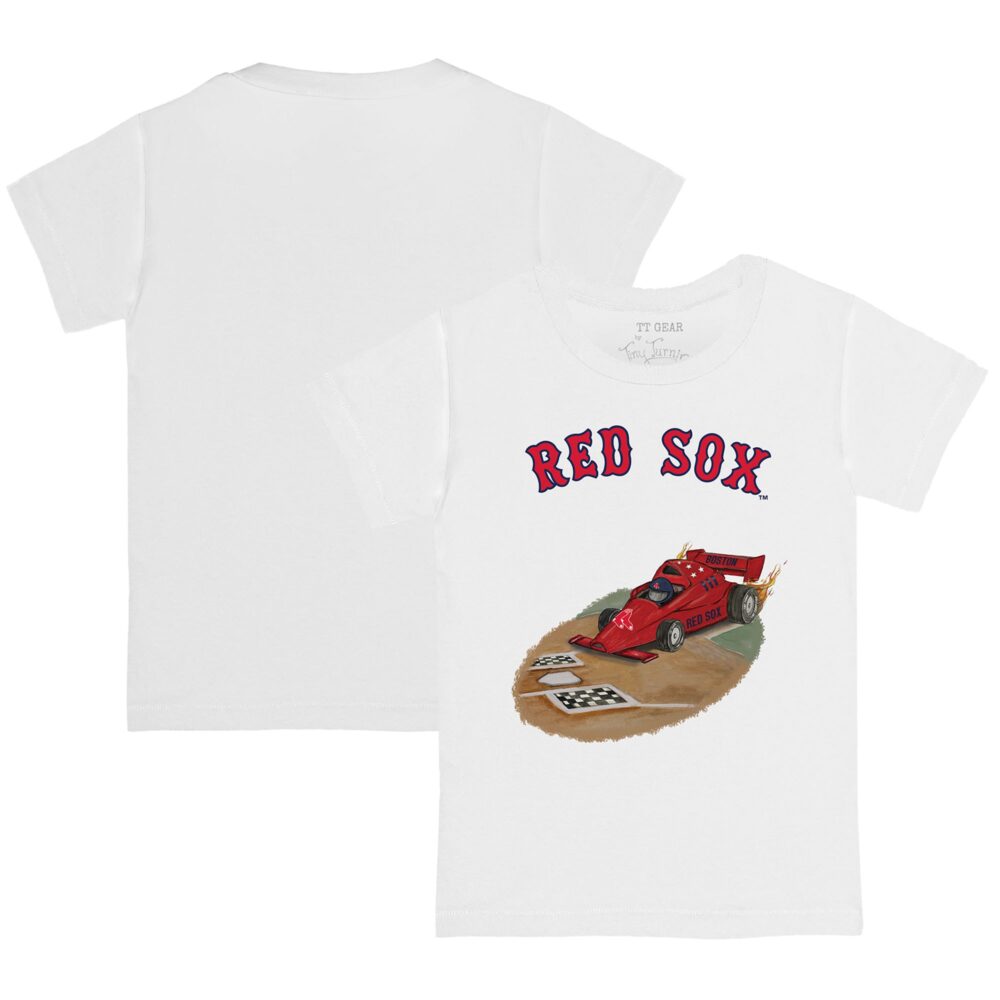 Toddler Boston Red Sox Tiny Turnip White Race Car T-Shirt