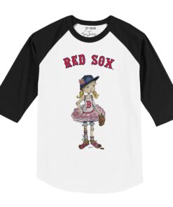 Toddler Boston Red Sox Tiny Turnip White/Black Babes Raglan 3/4 Sleeve T-Shirt