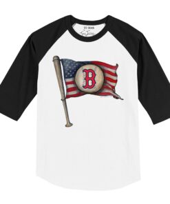 Toddler Boston Red Sox Tiny Turnip White/Black Baseball Flag Raglan 3/4 Sleeve T-Shirt