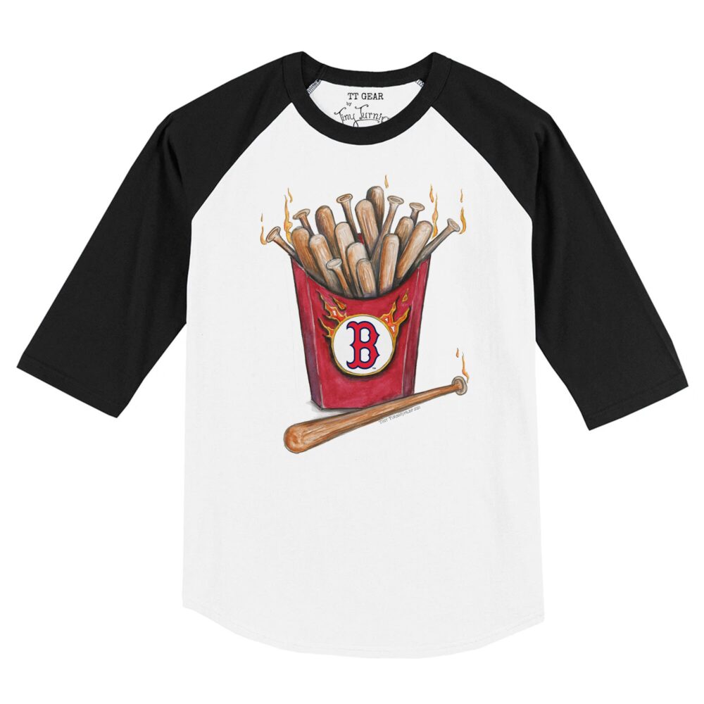 Toddler Boston Red Sox Tiny Turnip White/Black Hot Bats Raglan 3/4 Sleeve T-Shirt
