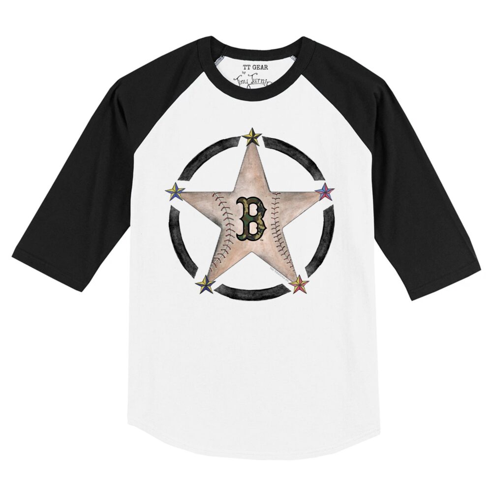 Toddler Boston Red Sox Tiny Turnip White/Black Military Star Raglan 3/4 Sleeve T-Shirt