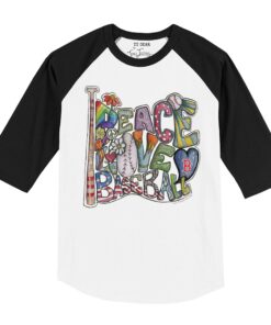 Toddler Boston Red Sox Tiny Turnip White/Black Peace Love Baseball Raglan 3/4 Sleeve T-Shirt
