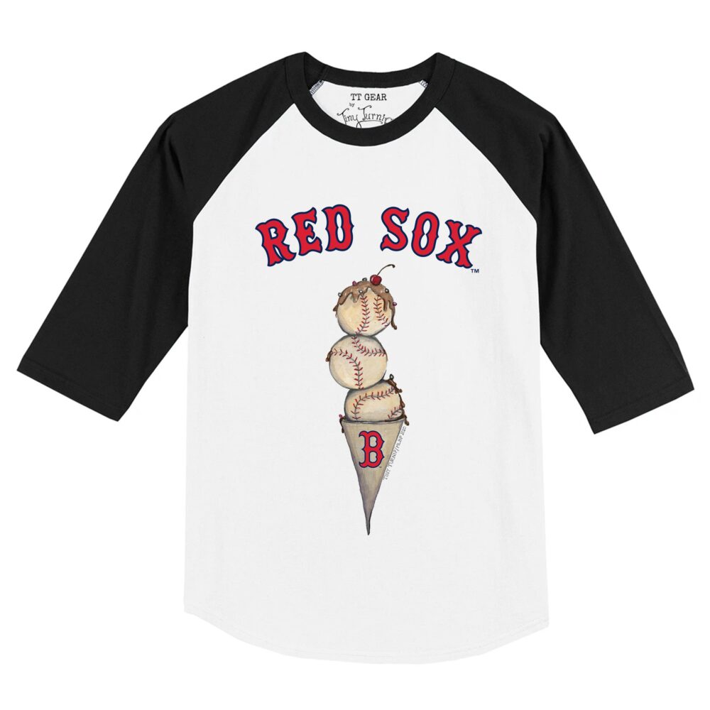 Toddler Boston Red Sox Tiny Turnip White/Black Triple Scoop Raglan 3/4 Sleeve T-Shirt