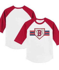 Toddler Boston Red Sox Tiny Turnip White/Red Base Stripe 3/4-Sleeve Raglan T-Shirt