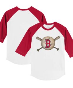 Toddler Boston Red Sox Tiny Turnip White/Red Baseball Cross Bats 3/4-Sleeve Raglan T-Shirt