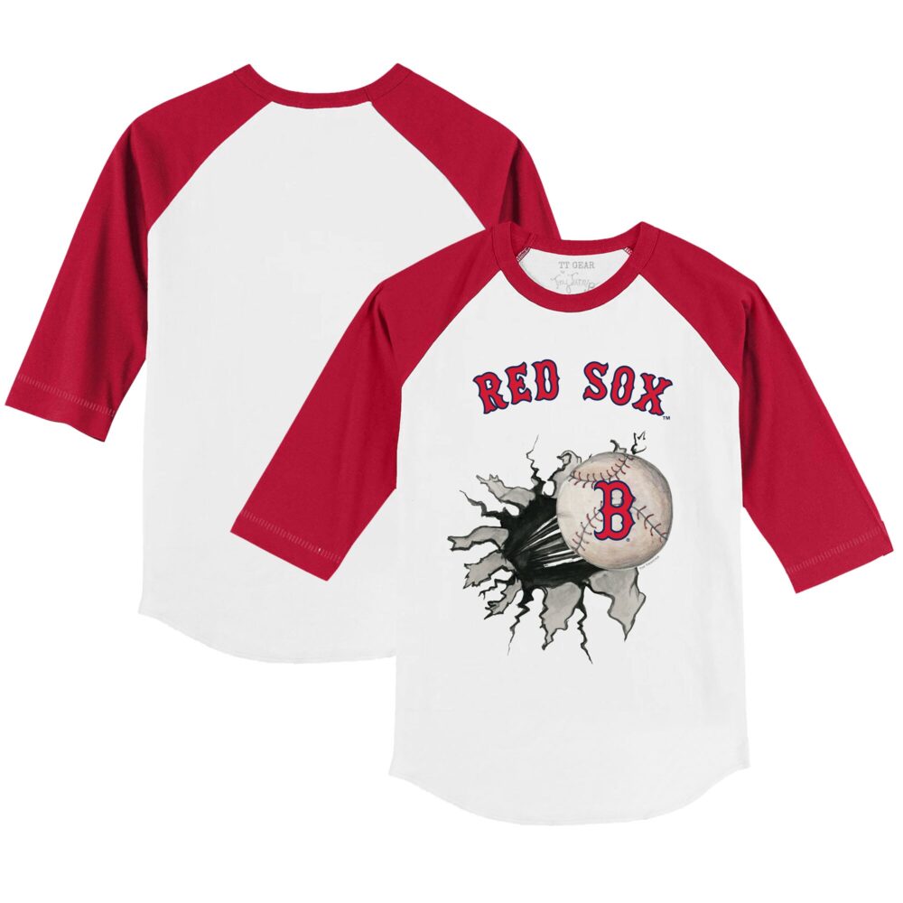 Toddler Boston Red Sox Tiny Turnip White/Red Baseball Tear 3/4-Sleeve Raglan T-Shirt
