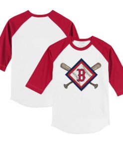 Toddler Boston Red Sox Tiny Turnip White/Red Diamond Cross Bats 3/4-Sleeve Raglan T-Shirt