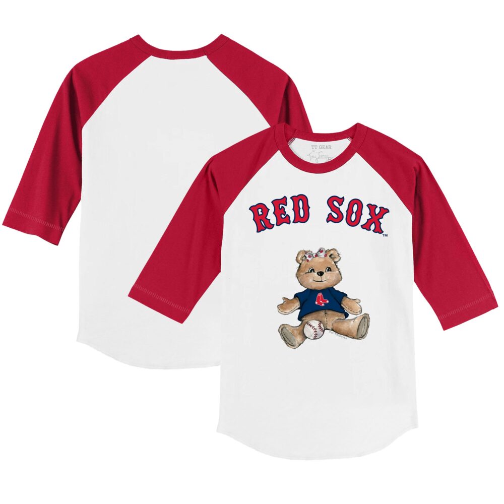 Toddler Boston Red Sox Tiny Turnip White/Red Girl Teddy 3/4-Sleeve Raglan T-Shirt