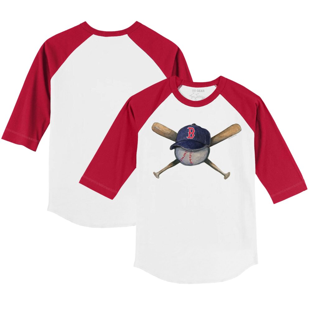 Toddler Boston Red Sox  Tiny Turnip White/Red Hat Cross Bats 3/4-Sleeve Raglan T-Shirt