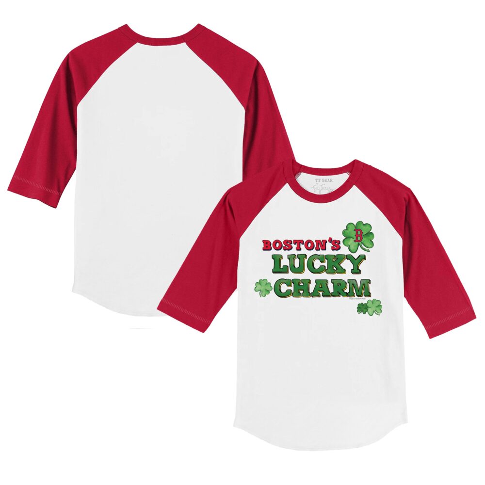 Toddler Boston Red Sox Tiny Turnip White/Red Lucky Charm 3/4-Sleeve Raglan T-Shirt