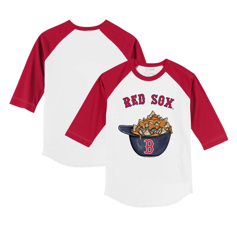Toddler Boston Red Sox Tiny Turnip White/Red Nacho Helmet 3/4-Sleeve Raglan T-Shirt