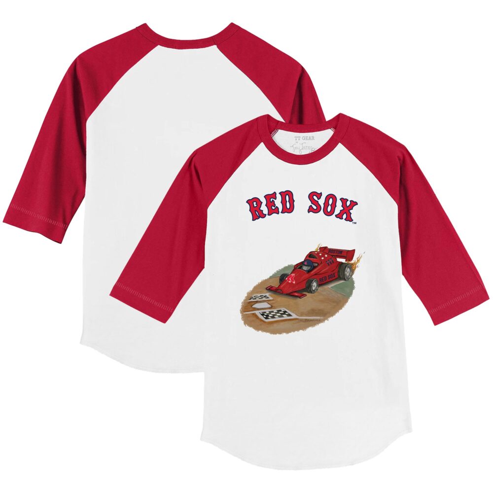 Toddler Boston Red Sox Tiny Turnip White/Red Race Car 3/4-Sleeve Raglan T-Shirt