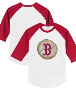 Toddler Boston Red Sox Tiny Turnip White/Red Stitched Baseball 3/4-Sleeve Raglan T-Shirt