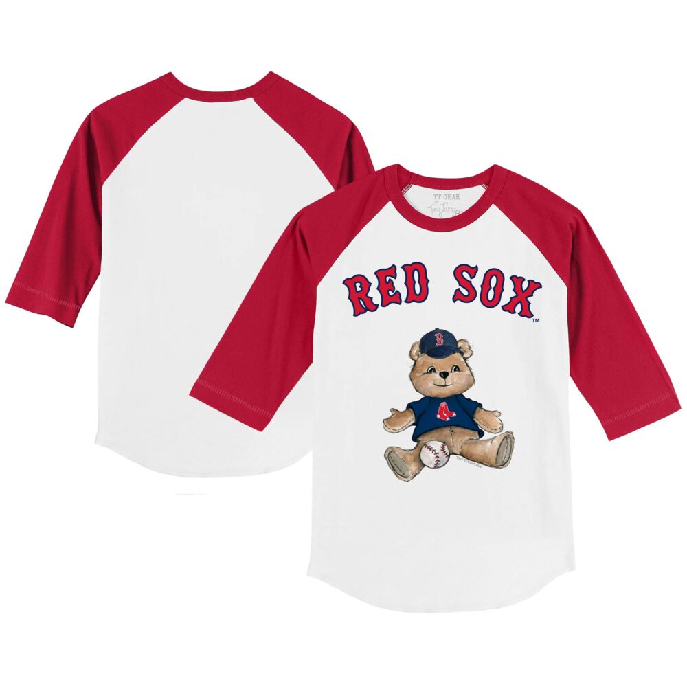 Toddler Boston Red Sox Tiny Turnip White/Red Teddy Boy 3/4-Sleeve Raglan T-Shirt