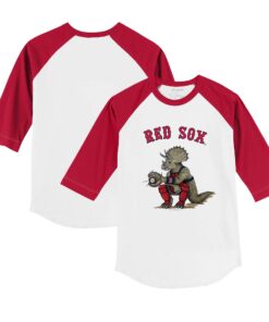Toddler Boston Red Sox Tiny Turnip White/Red Triceratops 3/4-Sleeve Raglan T-Shirt