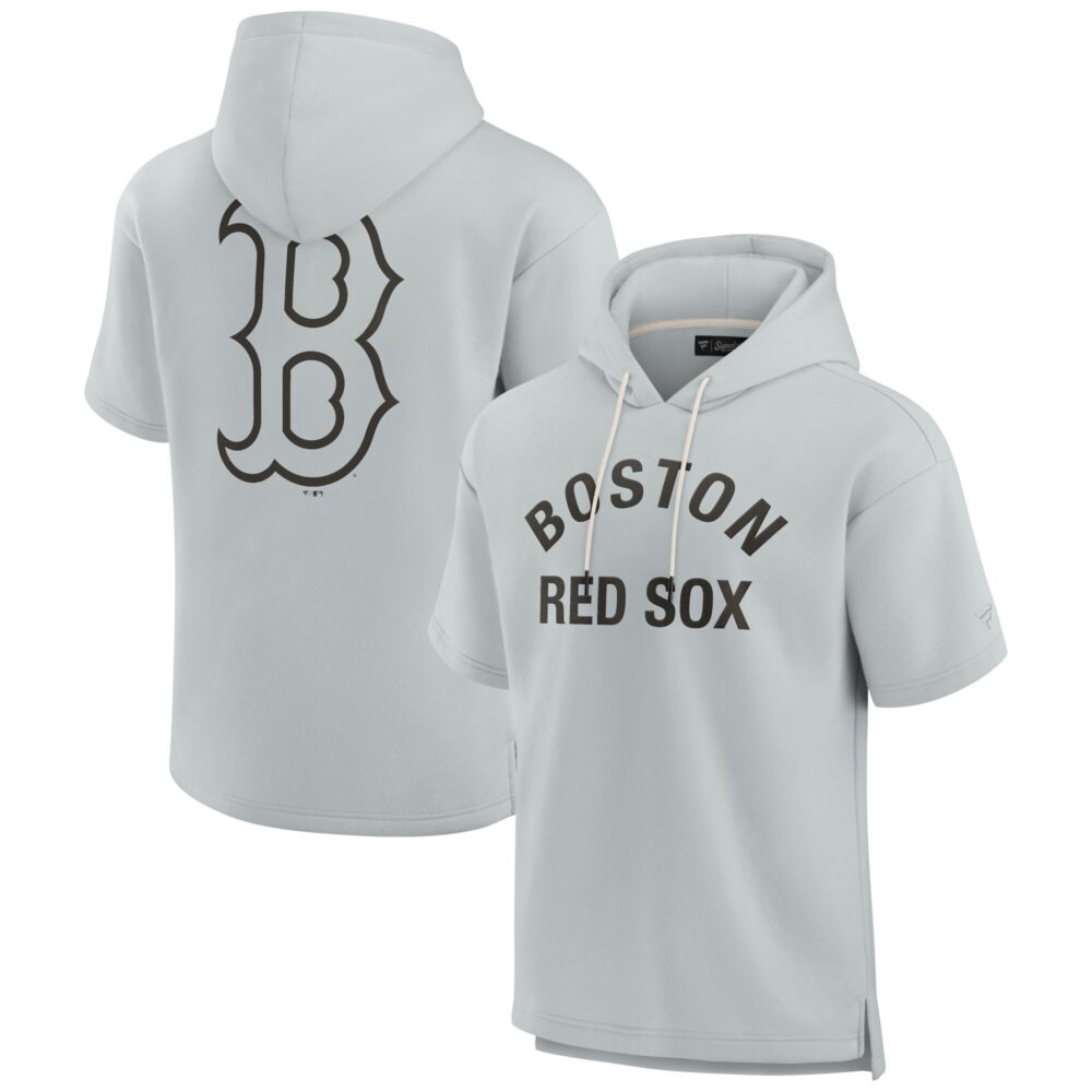 Unisex Boston Red Sox  Signature Gray Elements Super Soft Fleece Short Sleeve Pullover Hoodie