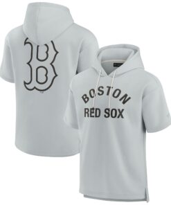 Unisex Boston Red Sox  Signature Gray Elements Super Soft Fleece Short Sleeve Pullover Hoodie