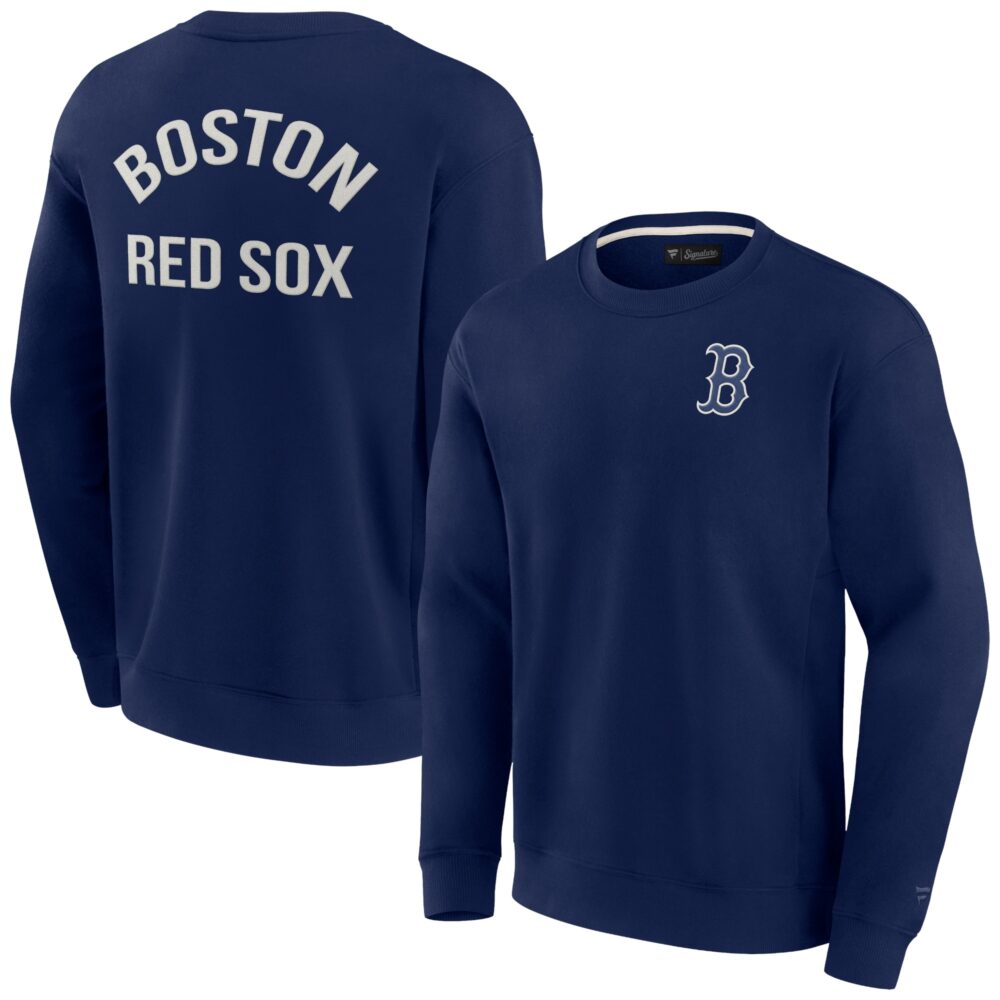 Unisex Boston Red Sox  Signature Navy Super Soft Pullover Crew Sweatshirt