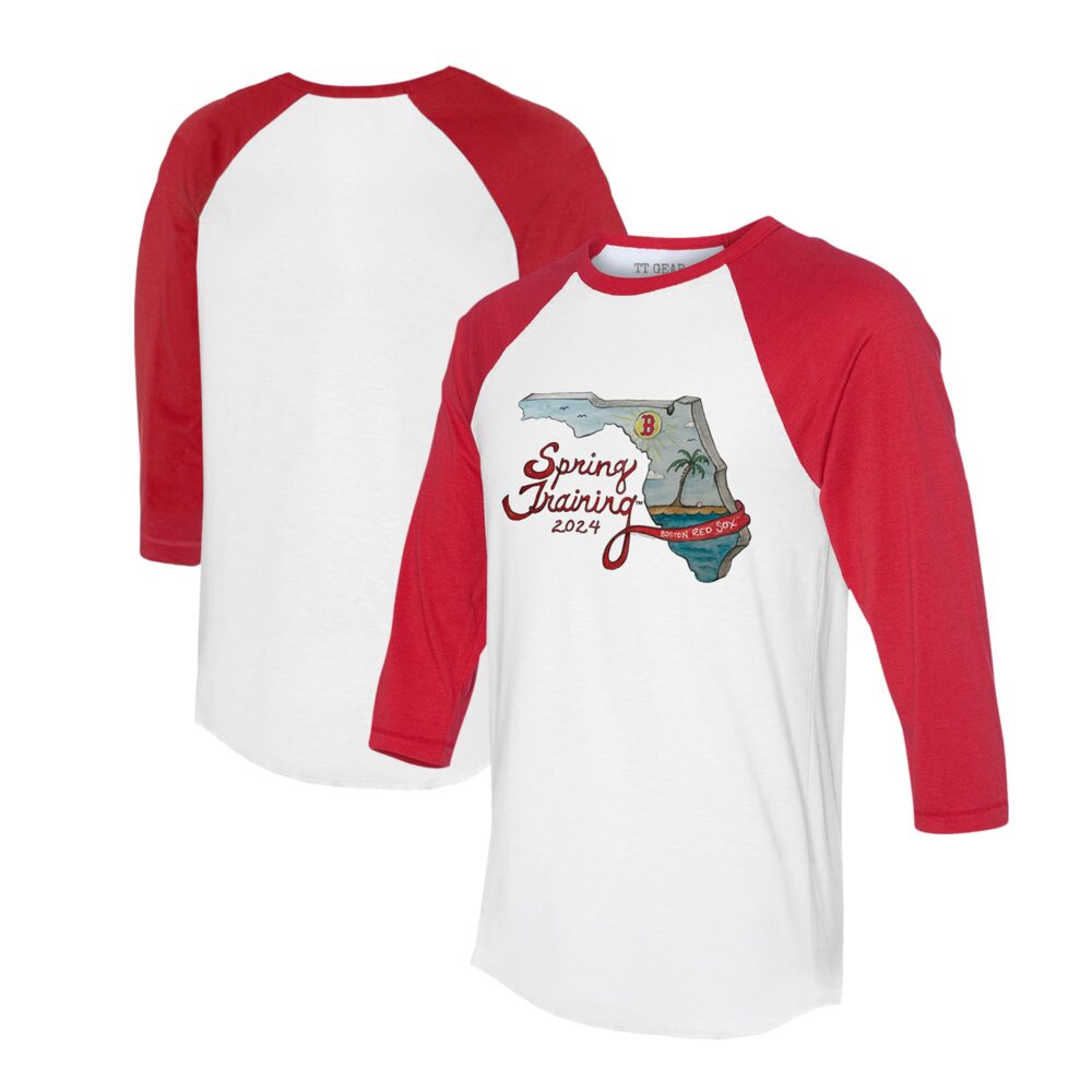 Unisex Boston Red Sox Tiny Turnip White/Red 2024 Spring Training Grapefruit League 3/4-Sleeve Raglan T-Shirt