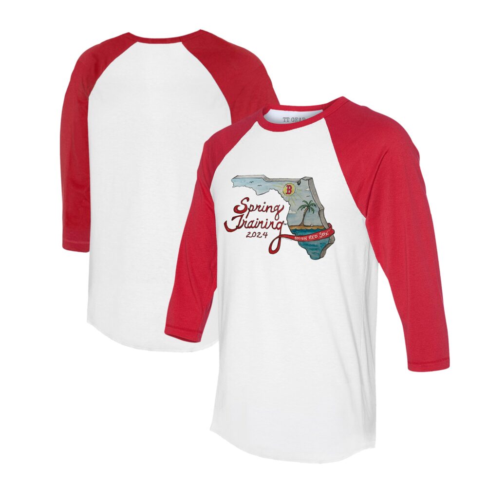 Unisex Boston Red Sox Tiny Turnip White/Red 2024 Spring Training Grapefruit League 3/4-Sleeve Raglan T-Shirt