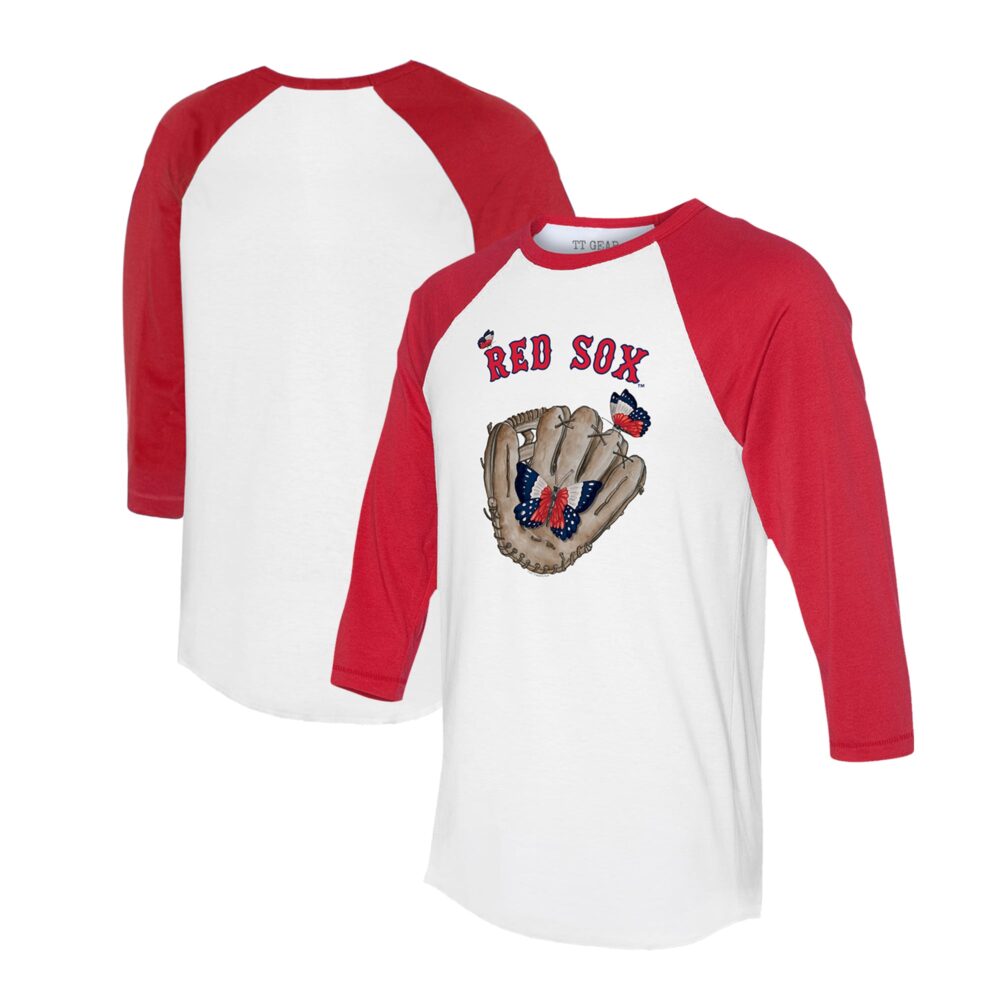 Unisex Boston Red Sox Tiny Turnip White/Red Butterfly Glove 3/4-Sleeve Raglan T-Shirt