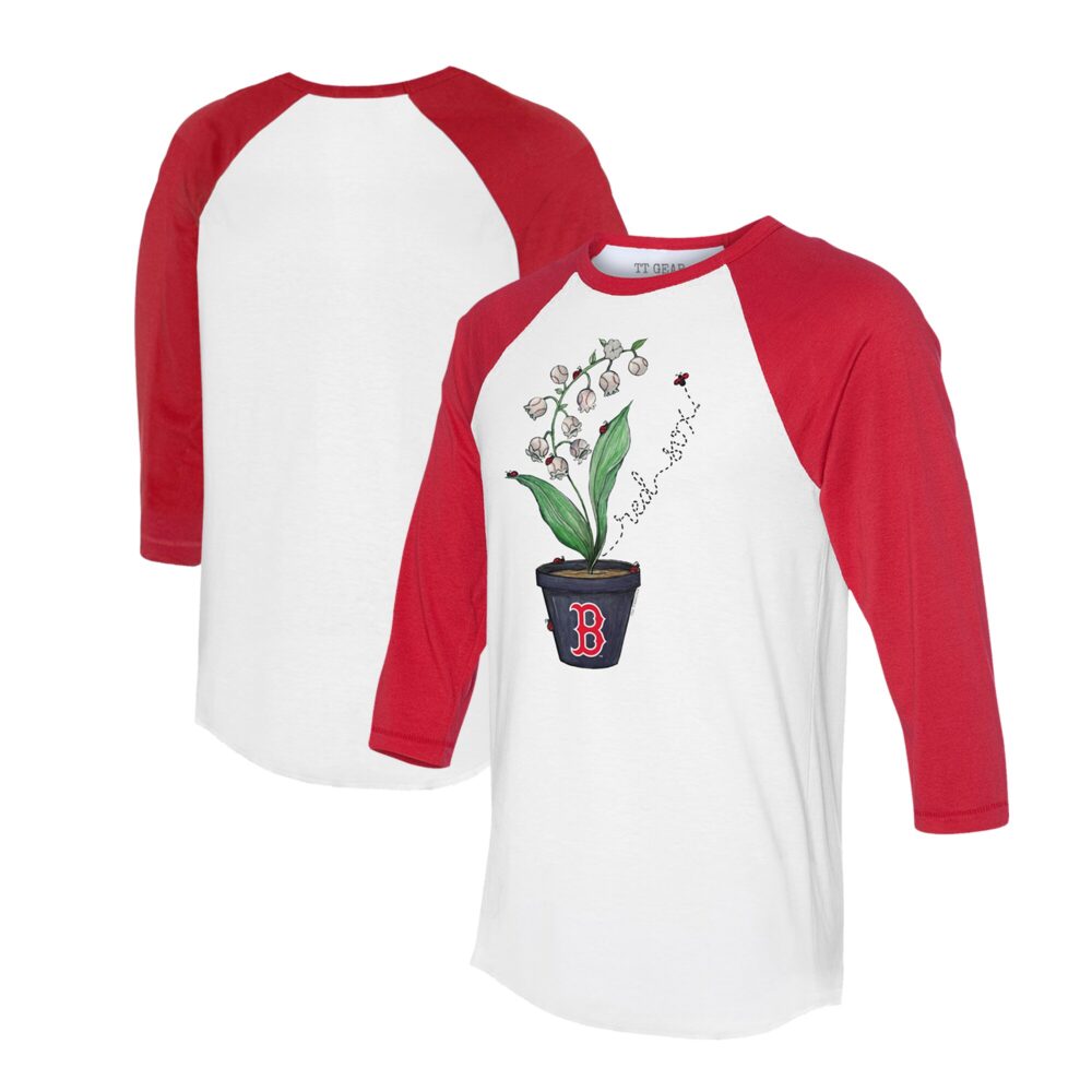 Unisex Boston Red Sox Tiny Turnip White/Red Lilies & Ladybugs 3/4-Sleeve Raglan T-Shirt