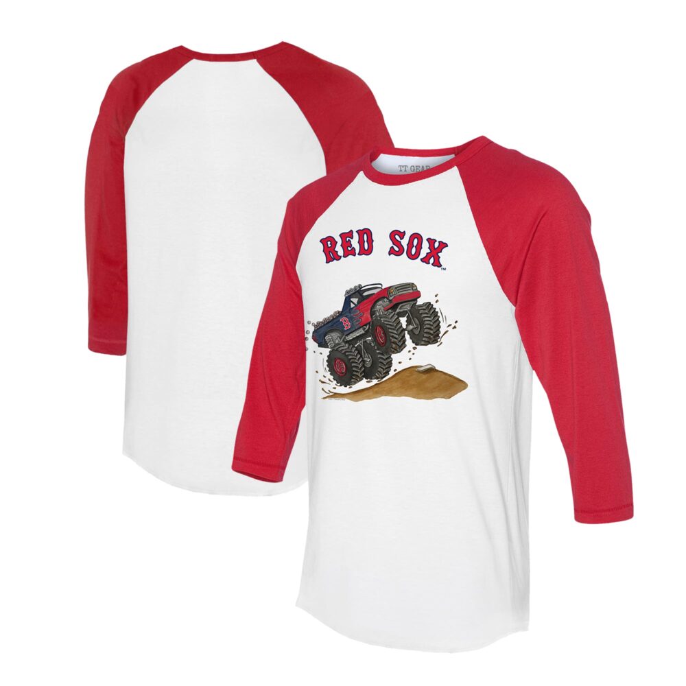 Unisex Boston Red Sox Tiny Turnip White/Red Monster Truck 3/4-Sleeve Raglan T-Shirt