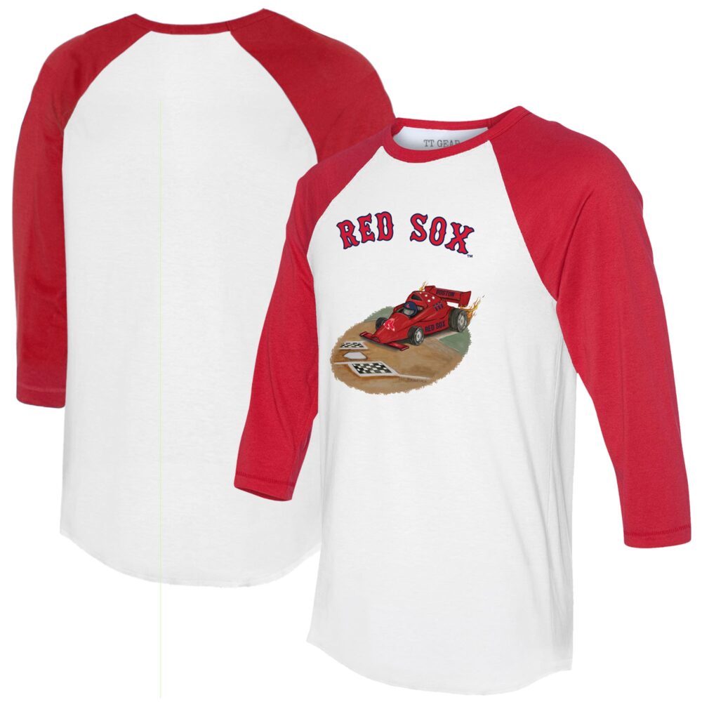 Unisex Boston Red Sox Tiny Turnip White/Red Race Car 3/4-Sleeve Raglan T-Shirt