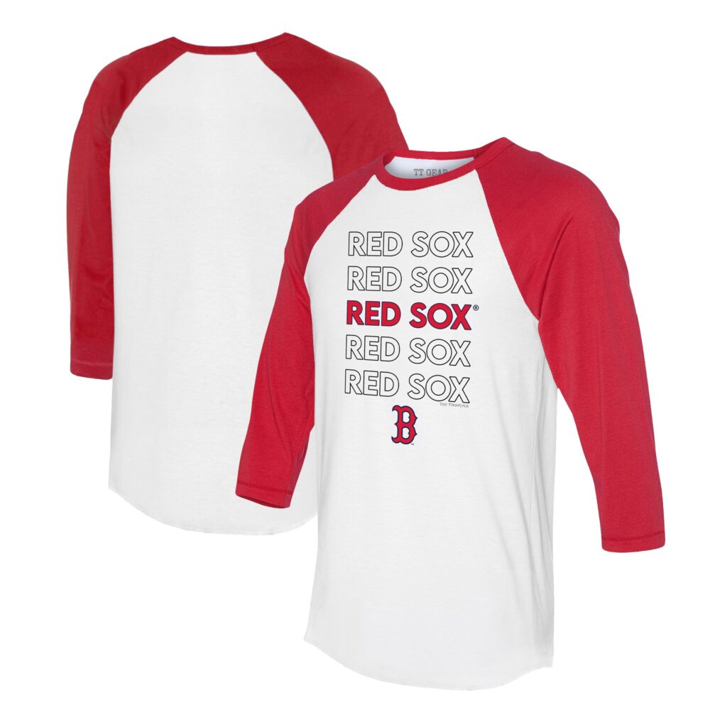 Unisex Boston Red Sox Tiny Turnip White/Red Stacked 3/4-Sleeve Raglan T-Shirt