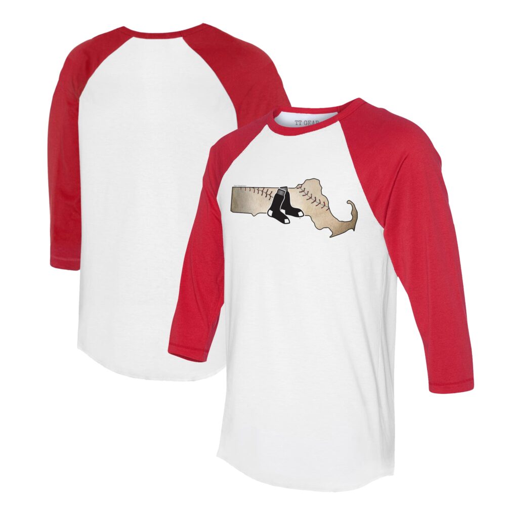 Unisex Boston Red Sox Tiny Turnip White/Red State Outline 3/4-Sleeve Raglan T-Shirt