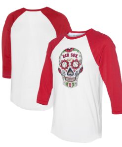 Unisex Boston Red Sox Tiny Turnip White/Red Sugar Skull 3/4-Sleeve Raglan T-Shirt