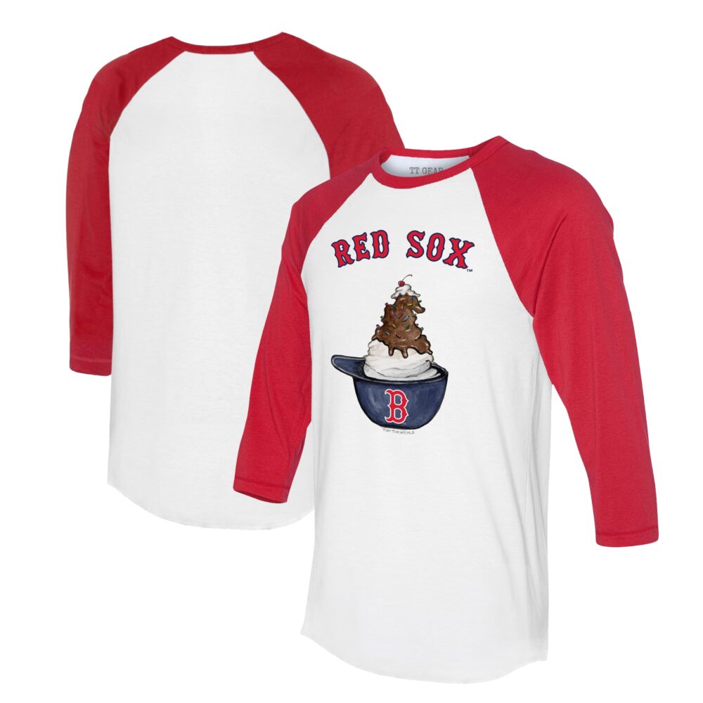 Unisex Boston Red Sox Tiny Turnip White/Red Sundae Helmet 3/4-Sleeve Raglan T-Shirt