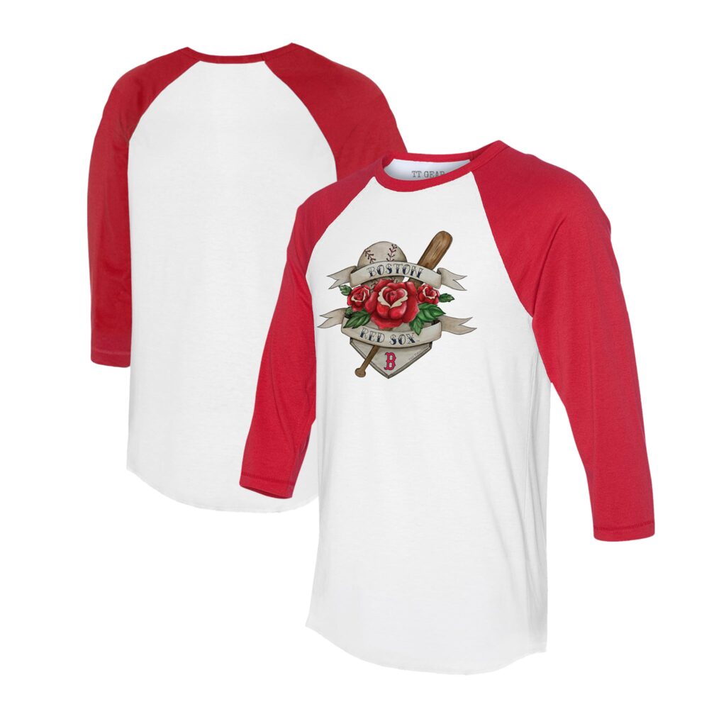 Unisex Boston Red Sox Tiny Turnip White/Red Tattoo Rose 3/4-Sleeve Raglan T-Shirt