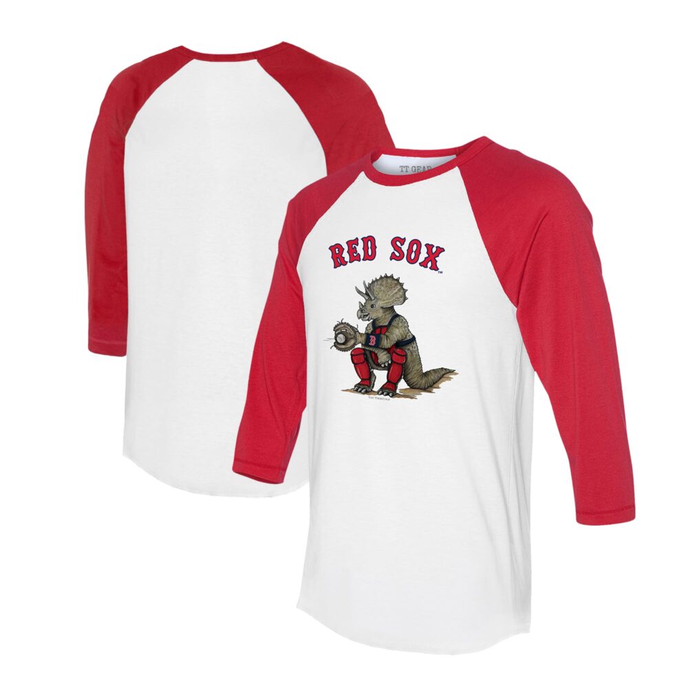 Unisex Boston Red Sox Tiny Turnip White/Red Triceratops 3/4-Sleeve Raglan T-Shirt