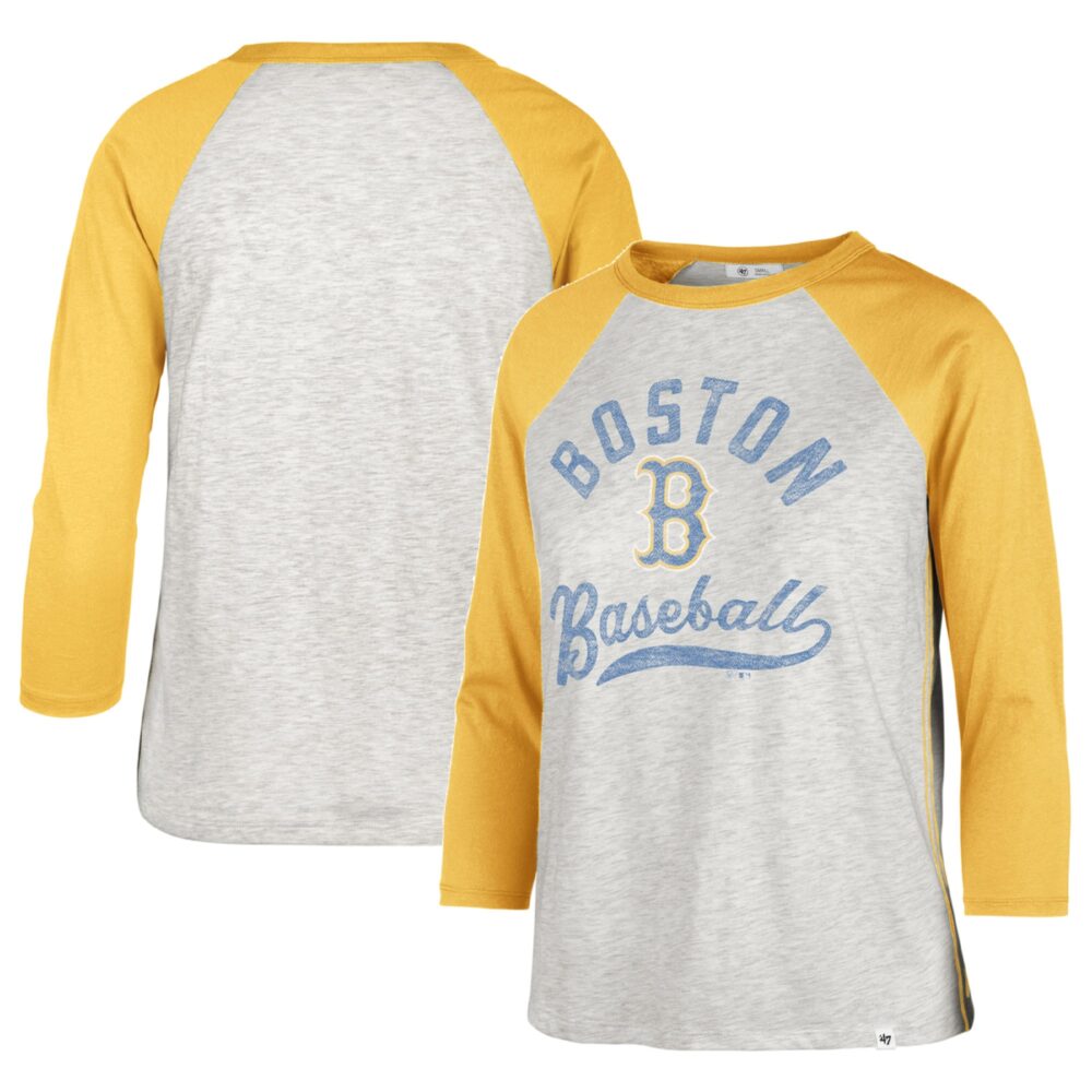 Women's Boston Red Sox '47 Gray City Connect Retro Daze Ava Raglan 3/4-Sleeve T-Shirt