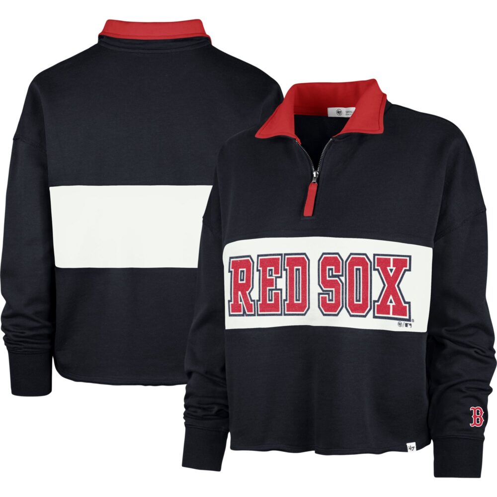 Women's Boston Red Sox '47 Navy Remi Quarter-Zip Cropped Top