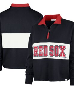 Women's Boston Red Sox '47 Navy Remi Quarter-Zip Cropped Top