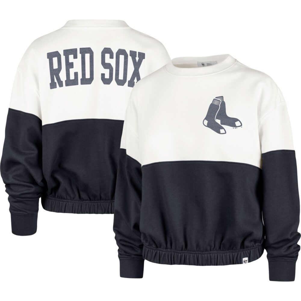 Women's Boston Red Sox '47 White/Navy Take Two Bonita Pullover Sweatshirt
