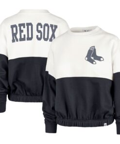 Women's Boston Red Sox '47 White/Navy Take Two Bonita Pullover Sweatshirt