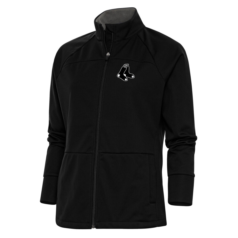Women's Boston Red Sox  Antigua Black Brushed Metallic Links Full-Zip Golf Jacket