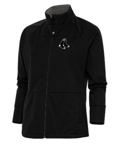 Women's Boston Red Sox  Antigua Black Brushed Metallic Links Full-Zip Golf Jacket