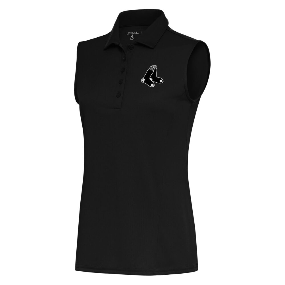 Women's Boston Red Sox  Antigua Black Brushed Metallic Sleeveless Tribute Polo