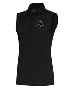 Women's Boston Red Sox  Antigua Black Brushed Metallic Sleeveless Tribute Polo