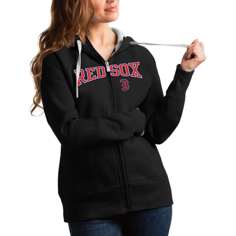 Women's Boston Red Sox Antigua Black Team Logo Victory Full-Zip Hoodie