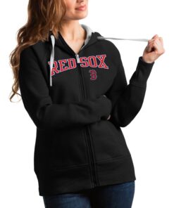 Women's Boston Red Sox Antigua Black Team Logo Victory Full-Zip Hoodie