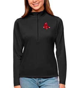 Women's Boston Red Sox Antigua Black Tribute Quarter-Zip Pullover Top